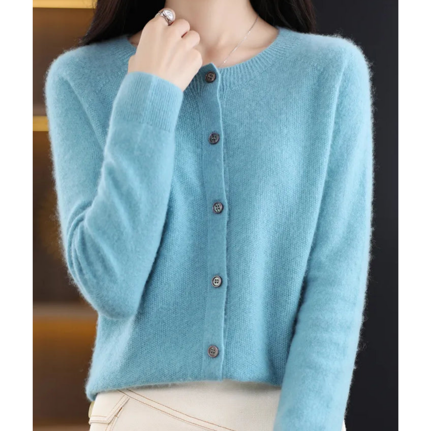 Rosalie | Women's Merino Wool Cashmere Blend Knit O-Neck Cardigan