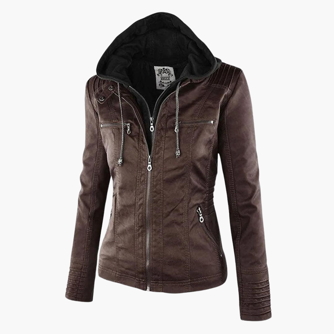 Harper | Women's Faux Leather Hooded Zip-Up Jacket