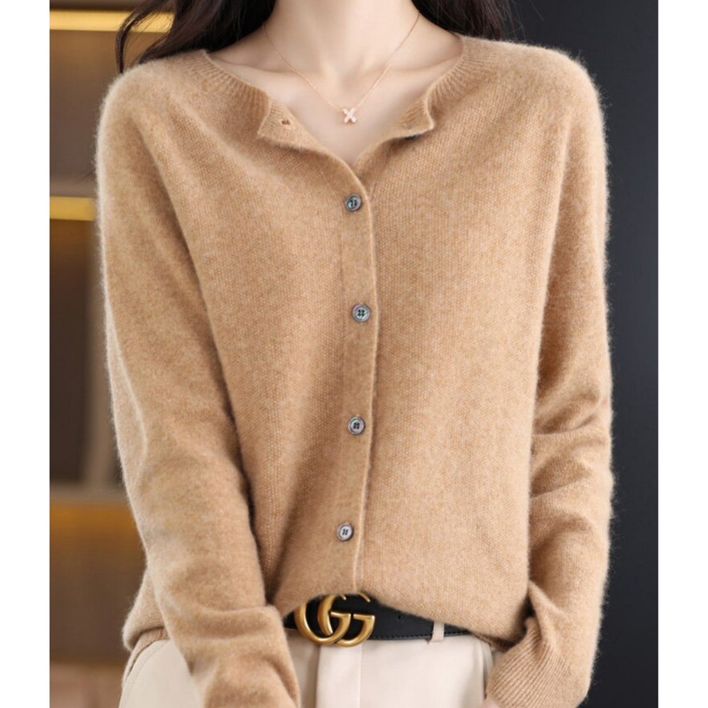 Rosalie | Women's Merino Wool Cashmere Blend Knit O-Neck Cardigan