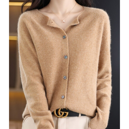 Rosalie | Women's Merino Wool Cashmere Blend Knit O-Neck Cardigan