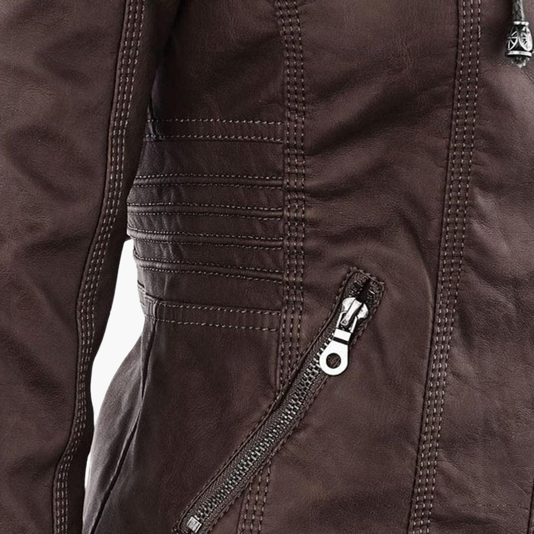 Harper | Women's Faux Leather Hooded Zip-Up Jacket