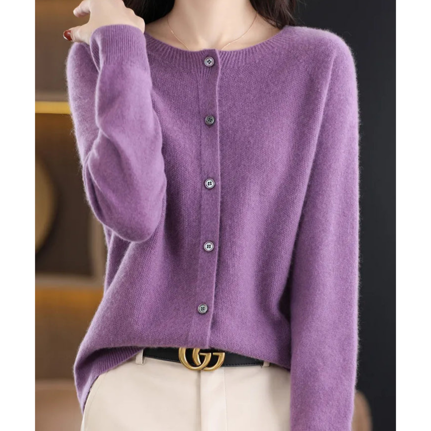 Rosalie | Women's Merino Wool Cashmere Blend Knit O-Neck Cardigan