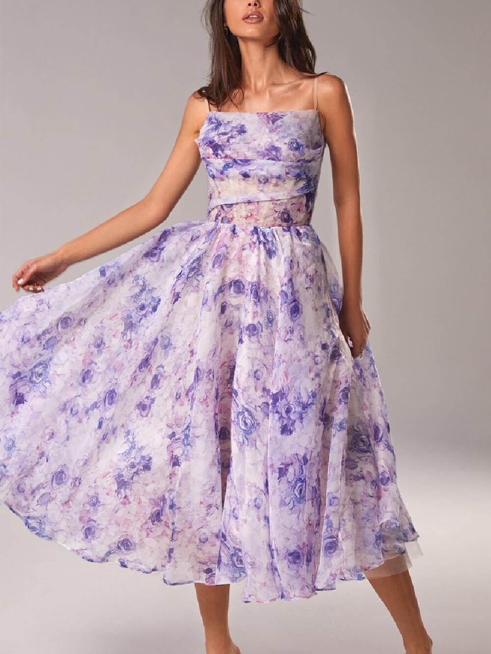 Jane | Women's Floral Sleeveless Swing Wedding Guest Midi Dress
