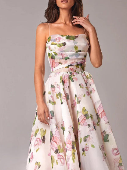 Jane | Women's Floral Sleeveless Swing Wedding Guest Midi Dress