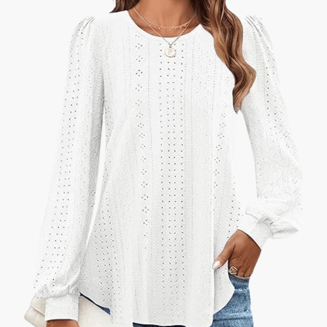 Freya | Women's Eyelet Lantern Sleeve Round Neck Top