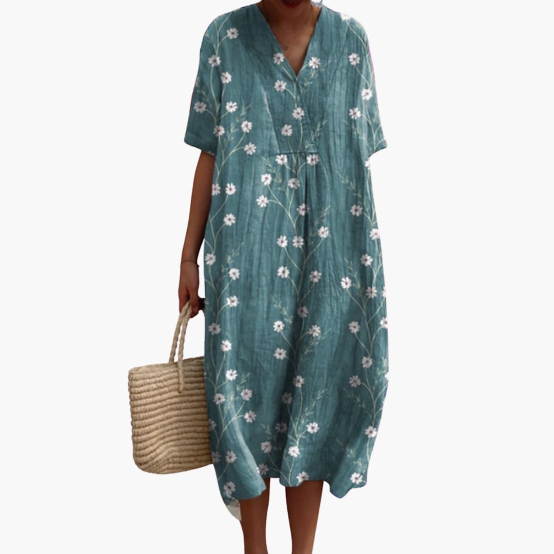 Meadow | Women's Floral V-Neck Oversized Casual Summer Midi Dress