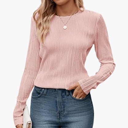 Elodie | Women's Ribbed Textured Round Neck Long Sleeve Top