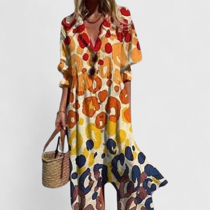 Paula | Women's Boho Floral Collared Button Down Casual Summer Maxi Dress