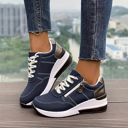 Verena | Women's Wedge Lace Up Zip Trainer Sneaker