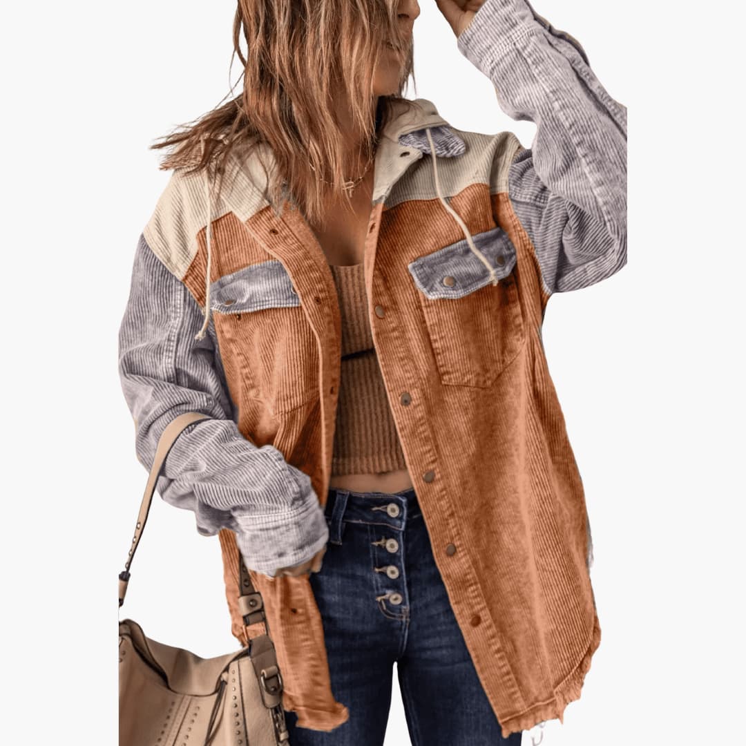 Marlowe | Women's Colour Block Corduroy Button-Up Oversized Jacket