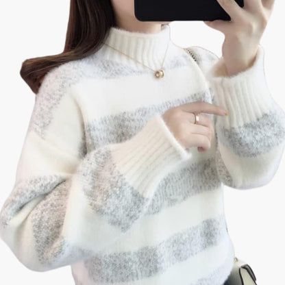 Elodie | Women's Mock Neck Striped Knit Cosy Sweater
