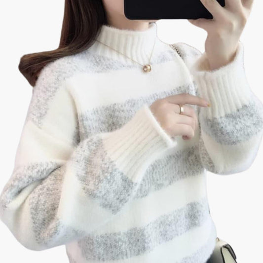 Elodie | Women's Mock Neck Striped Knit Cosy Sweater