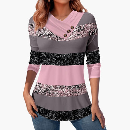 Marlowe | Women's Colour Block Striped V-Neck Long Sleeve Top