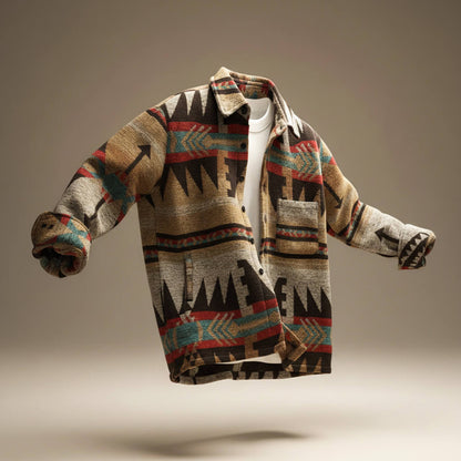 Desmond | Men's Aztec Print Wool Blend Relaxed Fit Overshirt Jacket