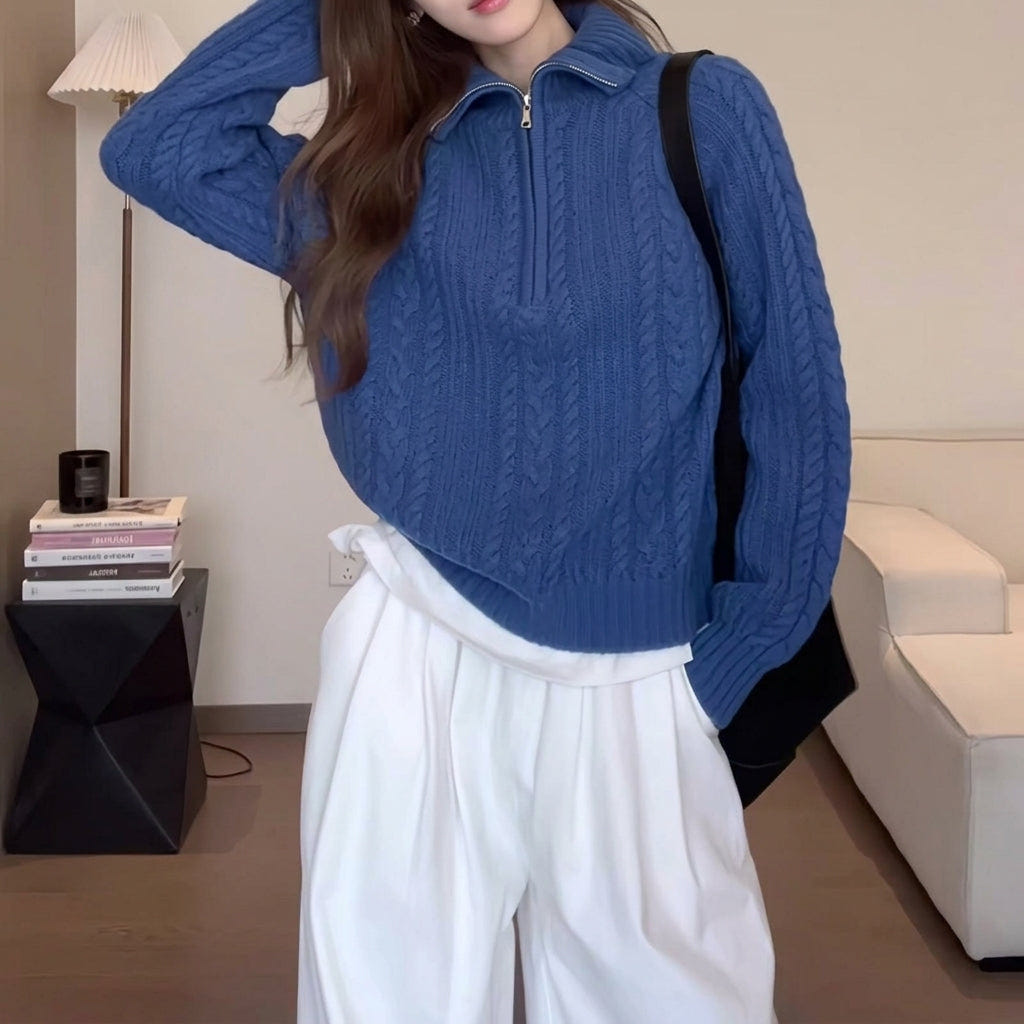 Brynhild | Women's Cable Knit Quarter Zip Pullover Sweater