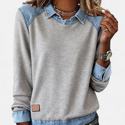 Delaney | Women's Collared Denim Contrast Long Sleeve Jumper