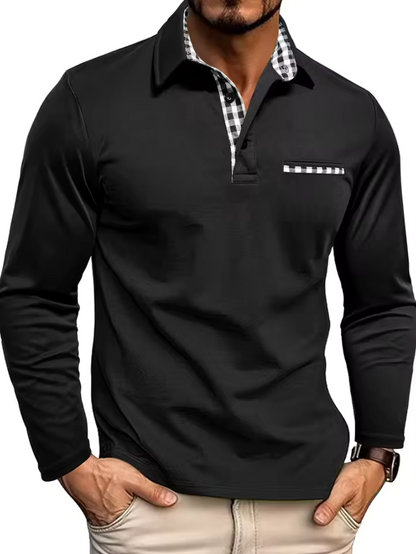 Caldwell | Men's Long Sleeve Regular Fit Plaid Trim Polo Shirt