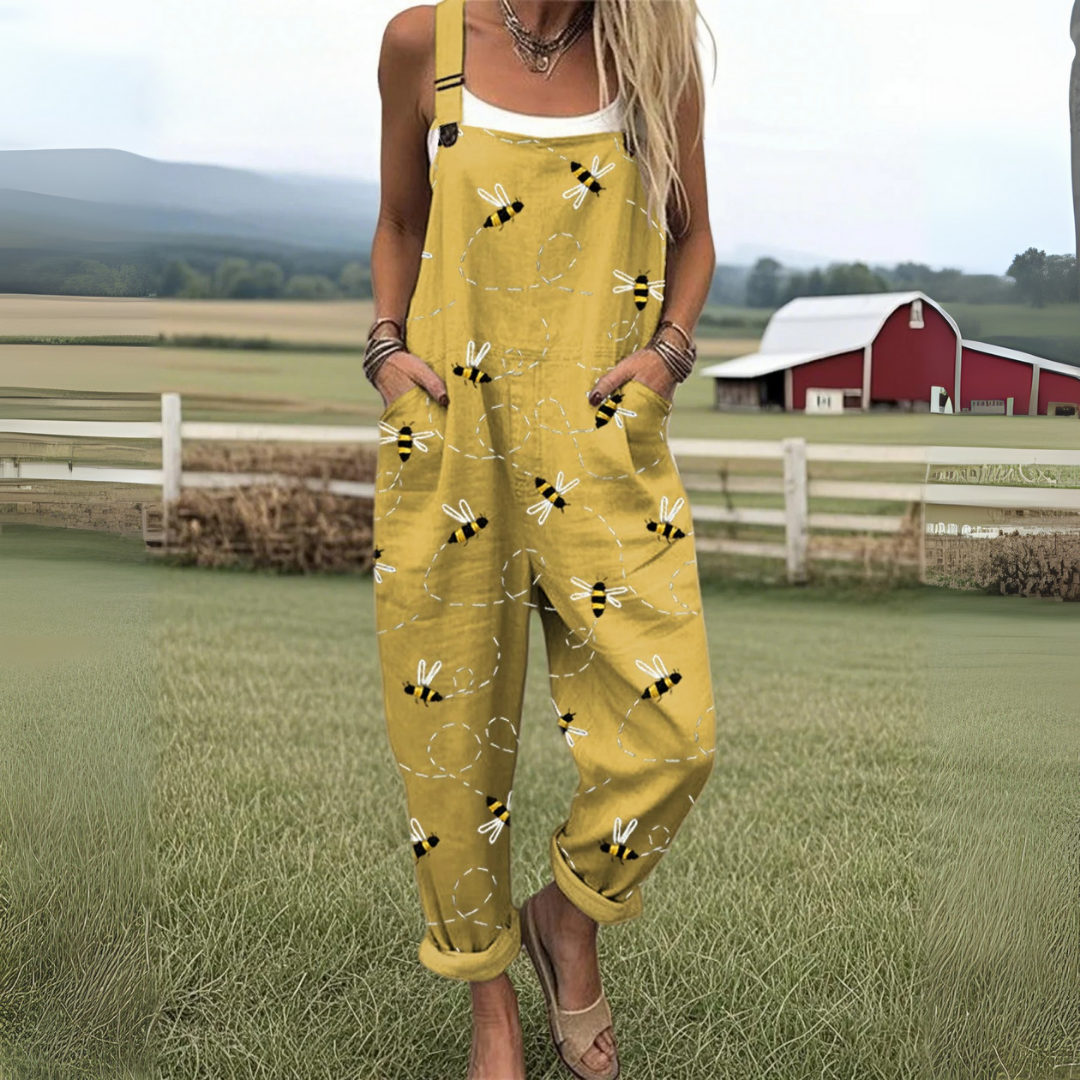 Honey | Women's Bee Print Sleeveless Wide Leg Casual Summer Jumpsuit
