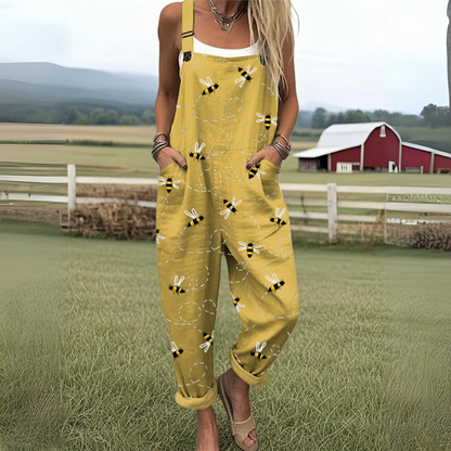 Honey | Women's Bee Print Sleeveless Wide Leg Casual Summer Jumpsuit