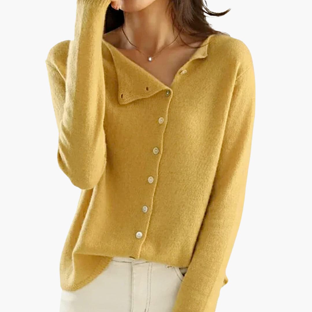 Elara | Women's Asymmetric Button Front Long Sleeve Knitted Cardigan