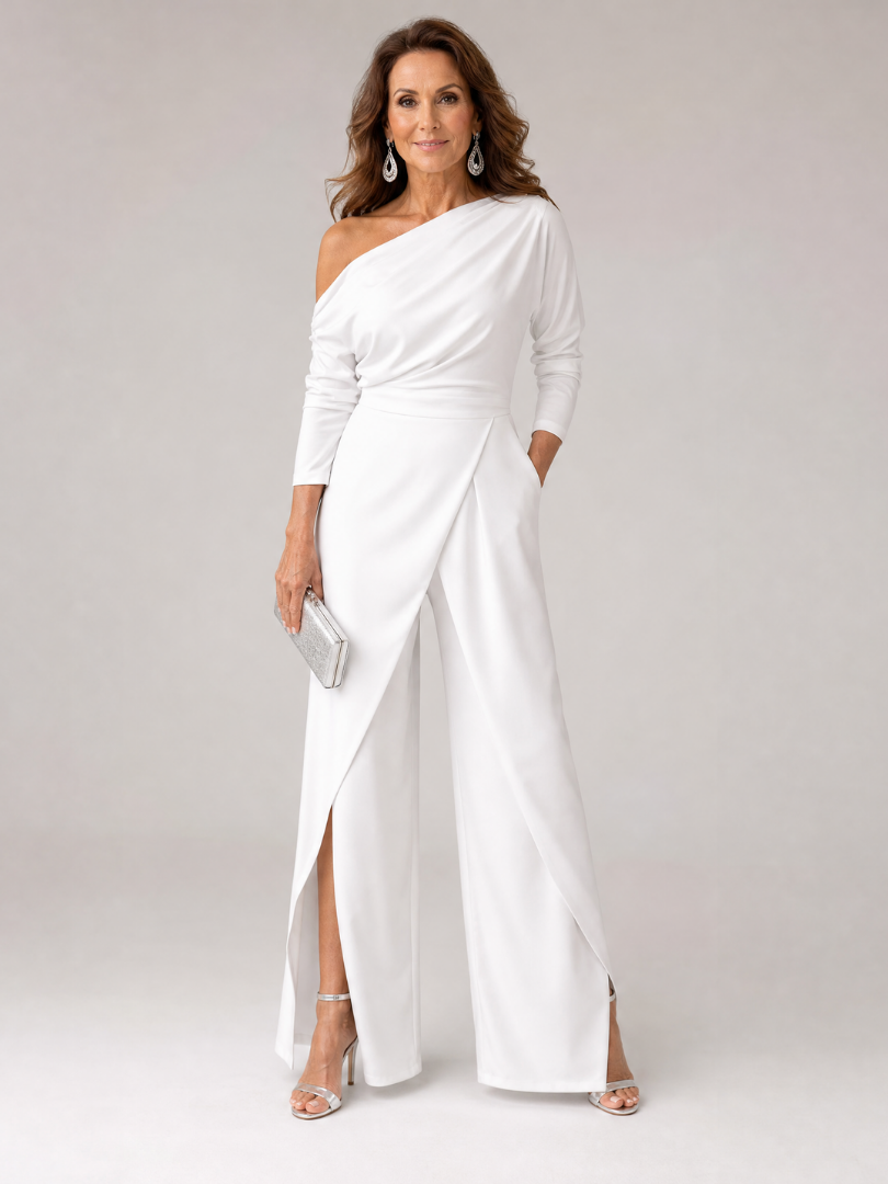 Sienna | Women's One Shoulder Wide Leg Draped Jumpsuit
