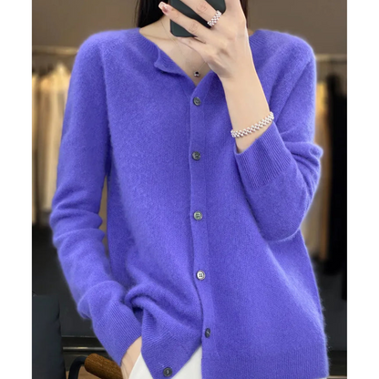 Rosalie | Women's Merino Wool Cashmere Blend Knit O-Neck Cardigan