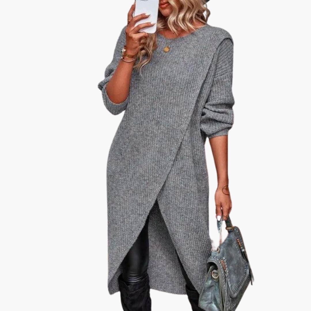 Marlowe | Women's Knit Long Sleeve Wrap Front Sweater Dress