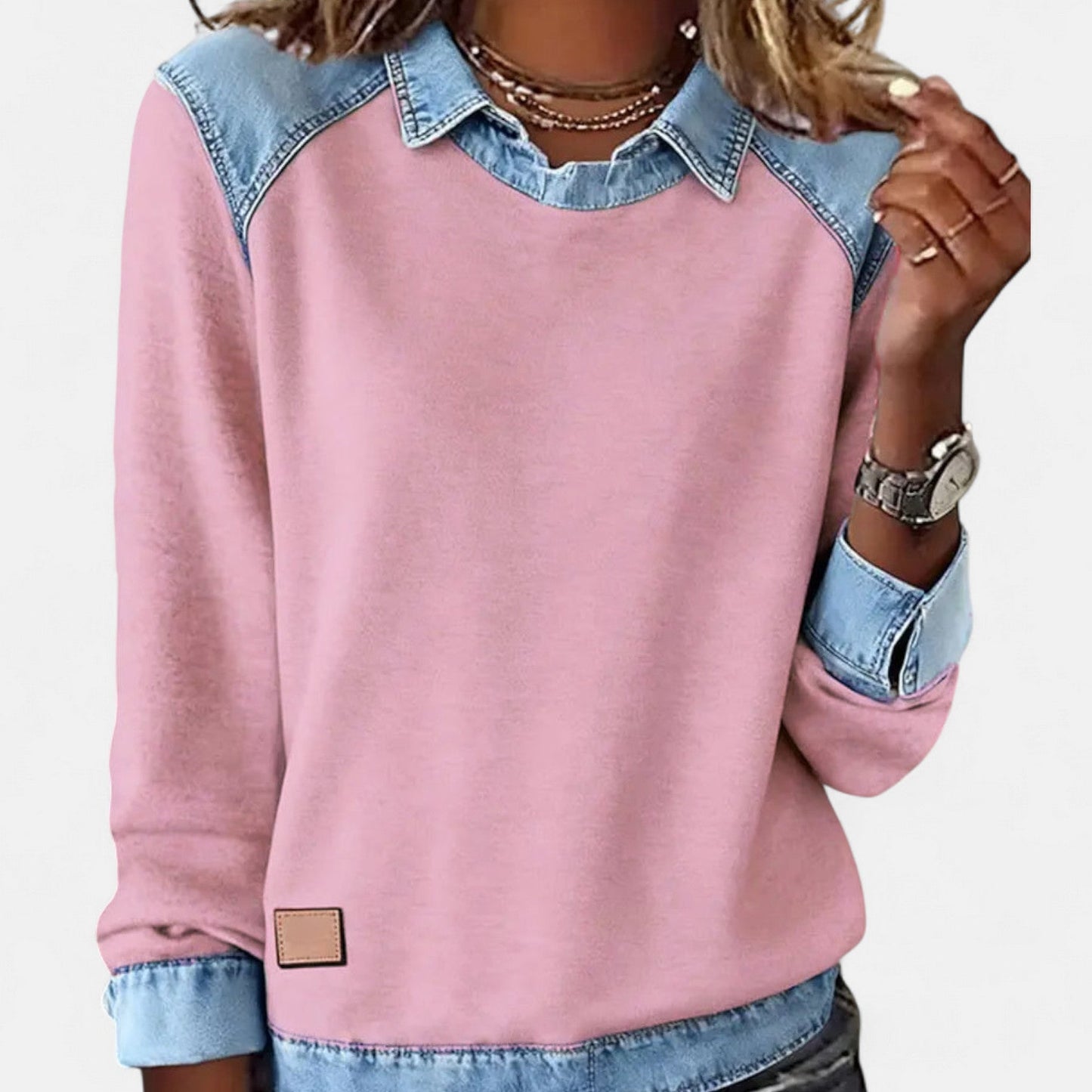 Delaney | Women's Collared Denim Contrast Long Sleeve Jumper