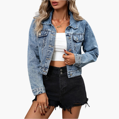 Marlowe | Women's Cropped Fitted Collared Denim Jacket