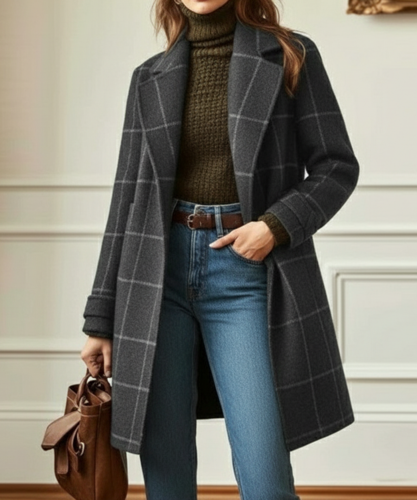 Rosalind | Women's Check Wool Blend Lapel Collar Coat
