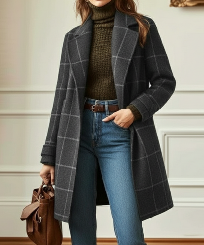 Rosalind | Women's Check Wool Blend Lapel Collar Coat