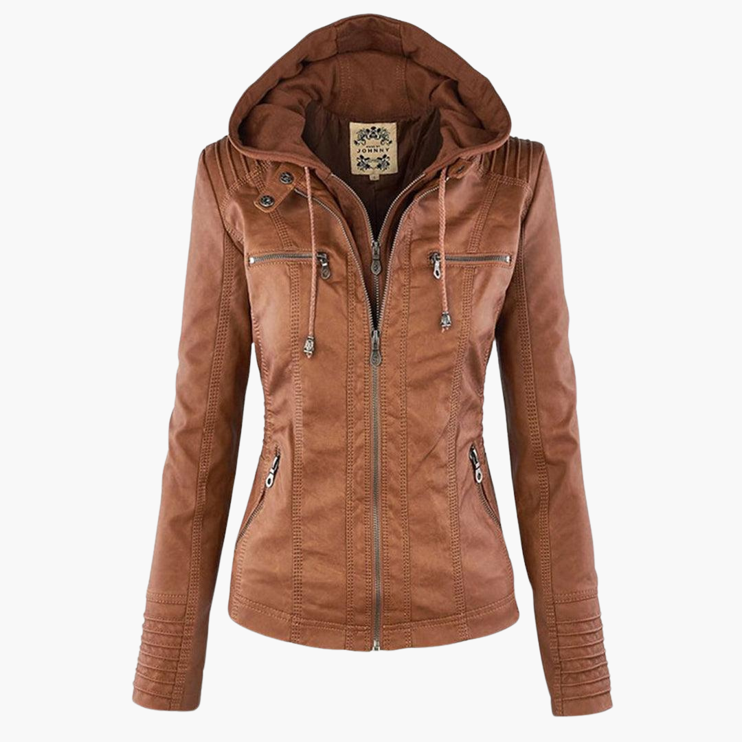Harper | Women's Faux Leather Hooded Zip-Up Jacket