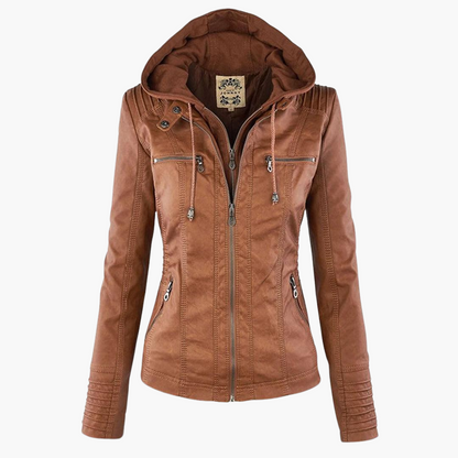 Harper | Women's Faux Leather Hooded Zip-Up Jacket