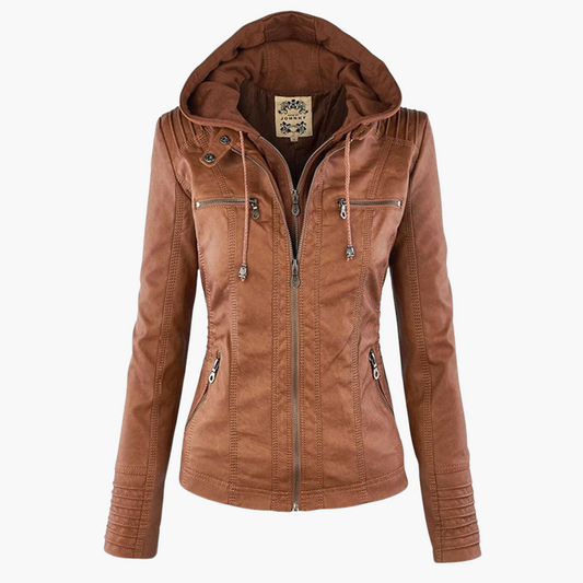 Harper | Women's Faux Leather Hooded Zip-Up Jacket