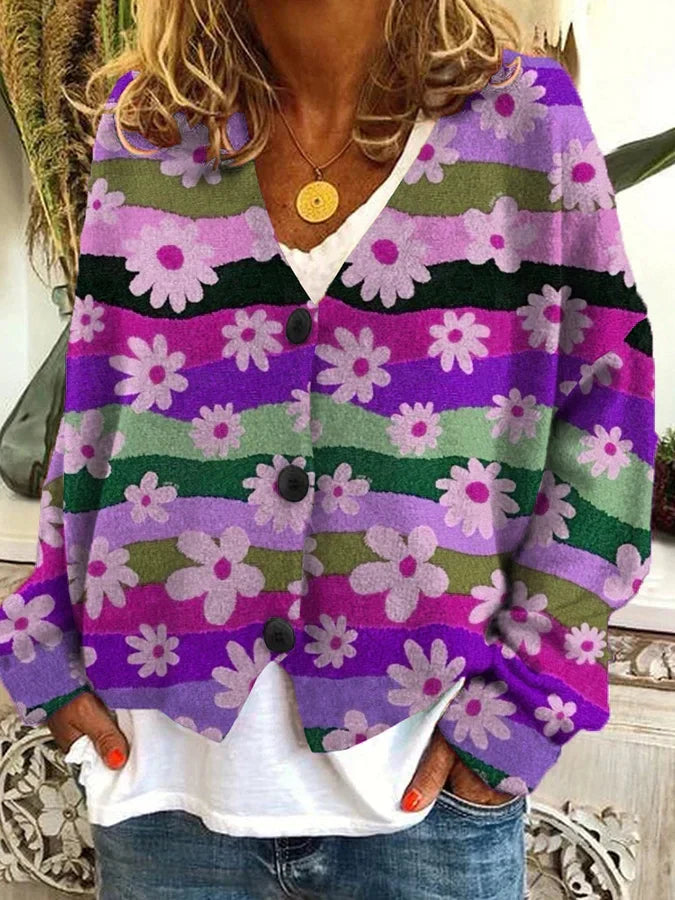 Marigold | Women's Vintage Inspired Floral Chunky Knit Cardigan