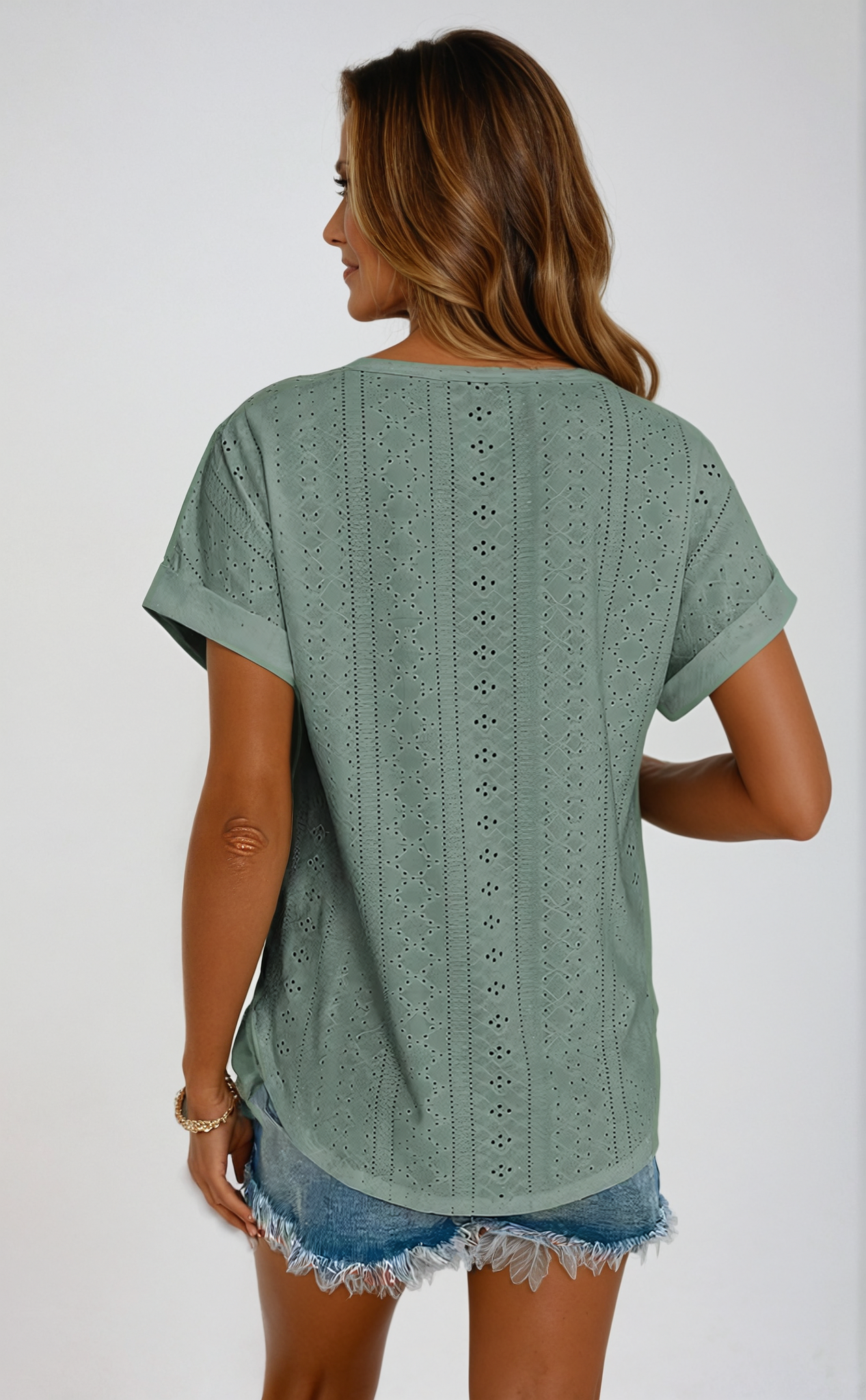 Becky | Eyelet Tops Short Sleeve Oversized Casual Blouses