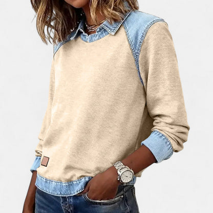 Delaney | Women's Collared Denim Contrast Long Sleeve Jumper