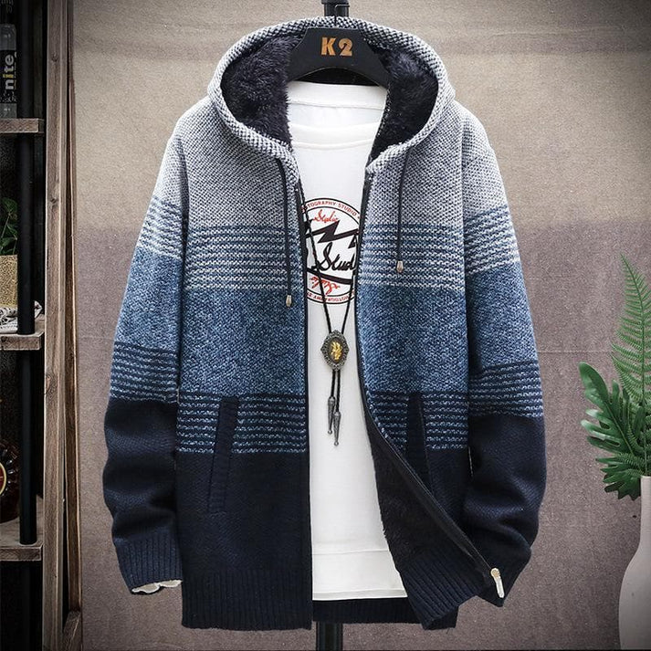 Alaster | Men's Knitted Hooded Striped Cardigan