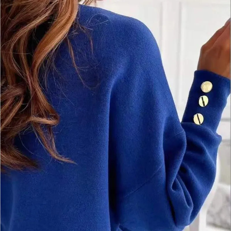 Linnea | Women's V-Neck Knit Button Cuff Sweater