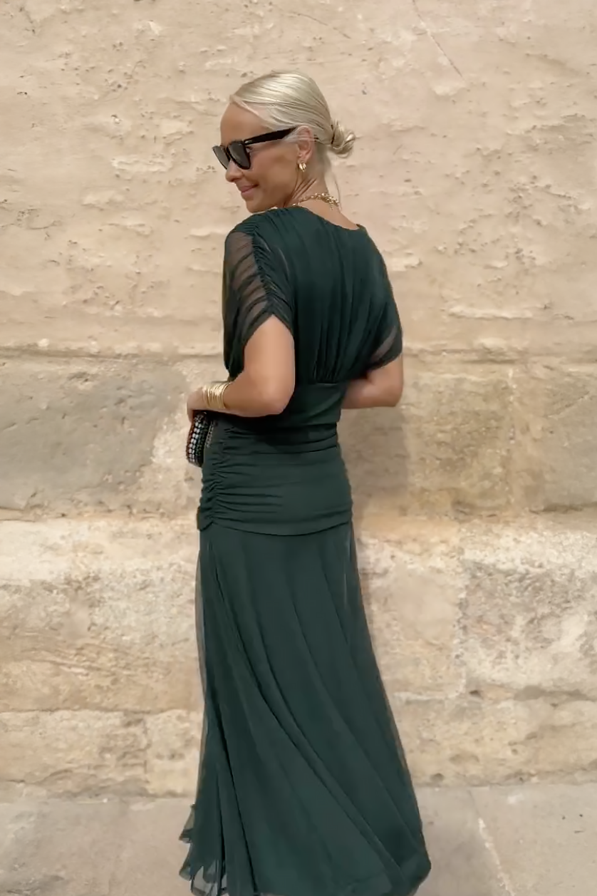 Philippa | Women's Elegant V Neck Chiffon Pleated Wedding Guest Maxi Dress