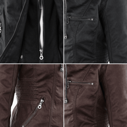Harper | Women's Faux Leather Hooded Zip-Up Jacket