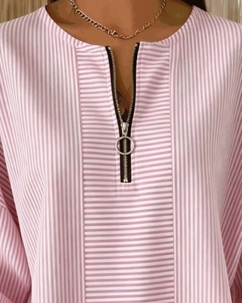 Palmira | Women's Half-Zip Long-Sleeve Striped Blouse
