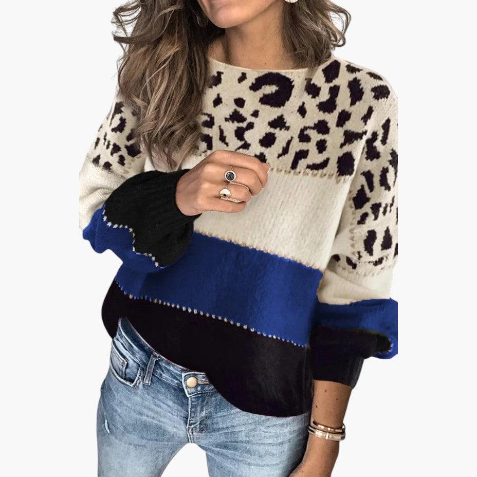 Sienna | Women's Colour Block Animal Print Crew Neck Knit Jumper