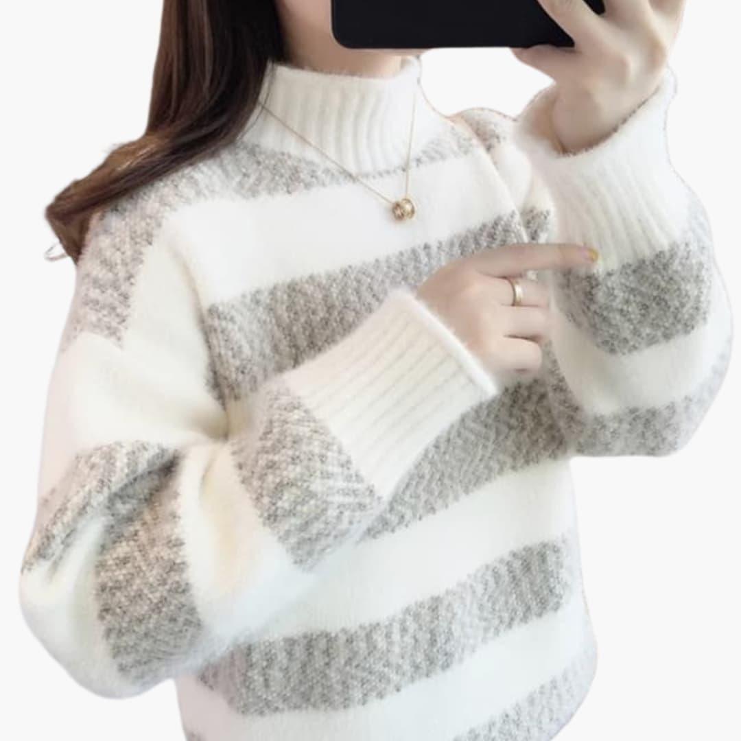 Elodie | Women's Mock Neck Striped Knit Cosy Sweater