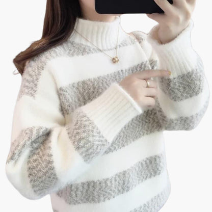 Elodie | Women's Mock Neck Striped Knit Cosy Sweater