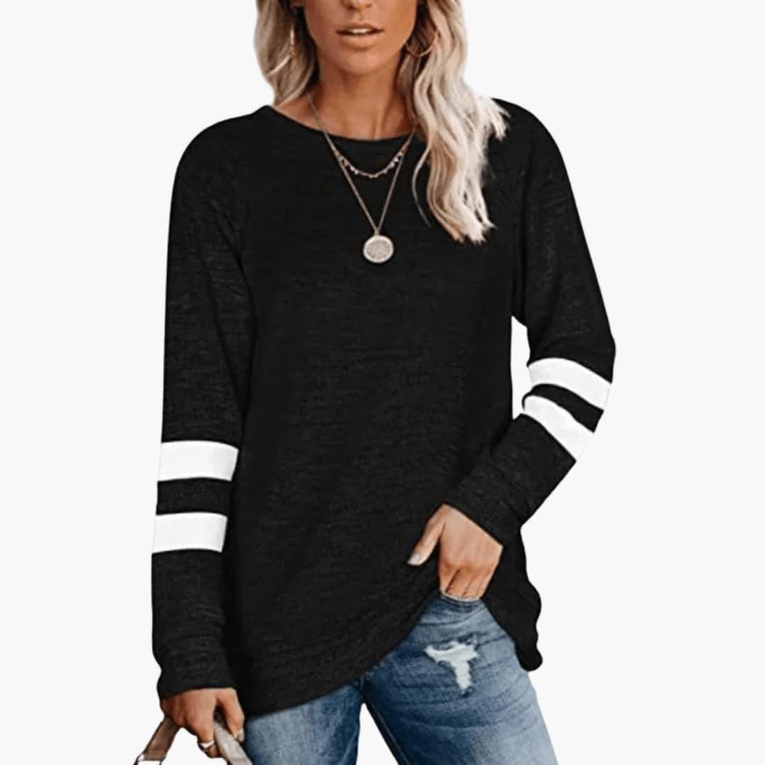 Marlowe | Women's Long Sleeve Varsity Stripe Crew Neck Top