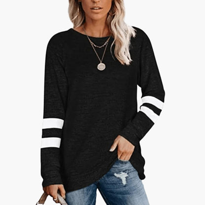 Marlowe | Women's Long Sleeve Varsity Stripe Crew Neck Top