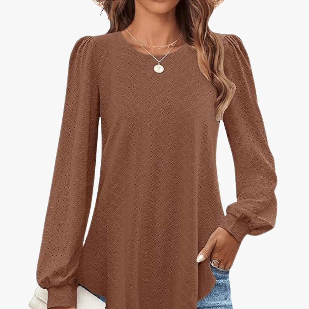 Freya | Women's Eyelet Lantern Sleeve Round Neck Top