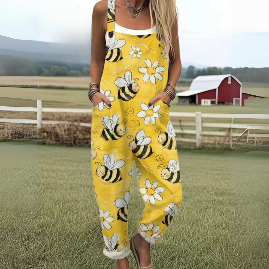 Honey | Women's Bee Print Sleeveless Wide Leg Casual Summer Jumpsuit