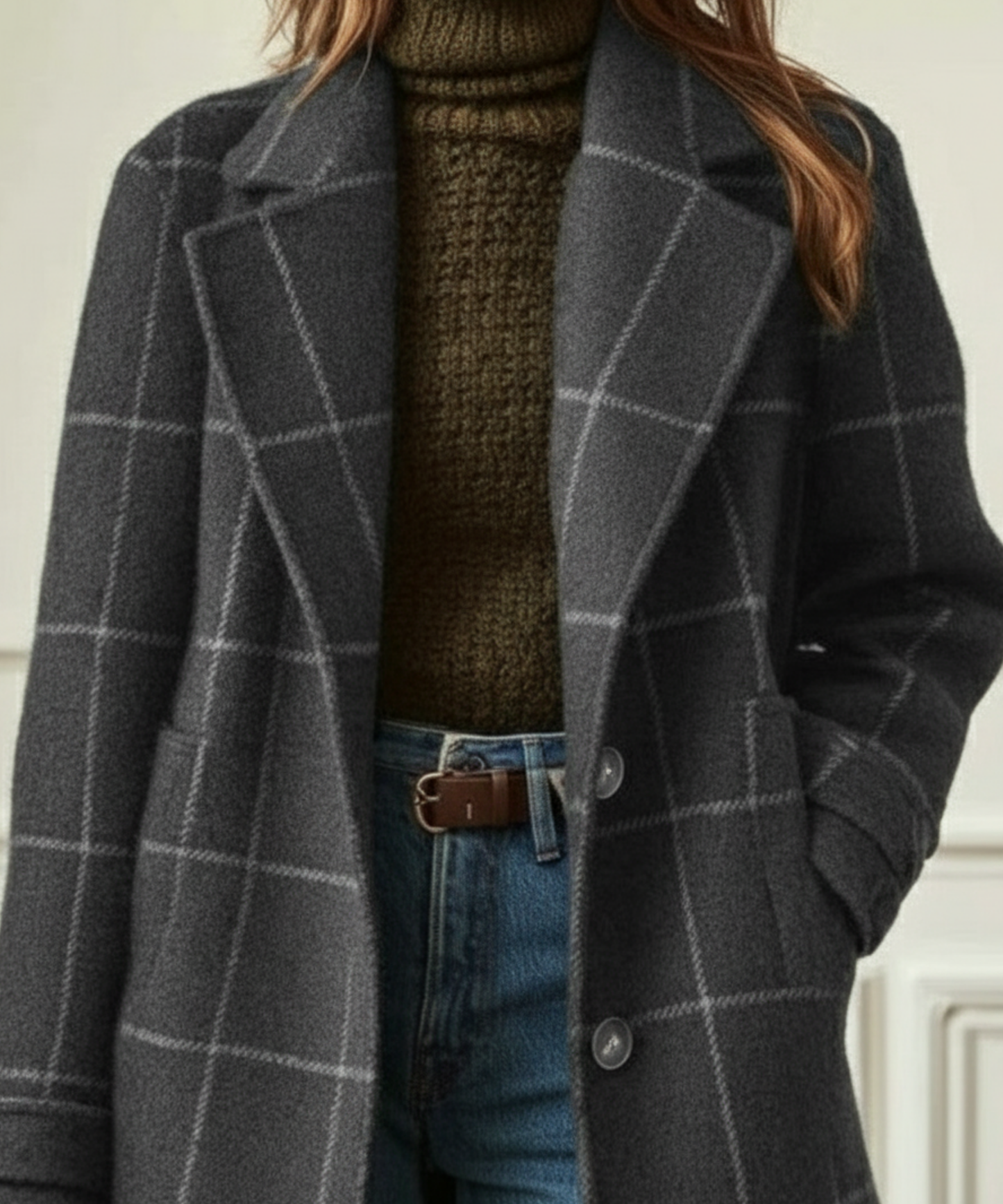Rosalind | Women's Check Wool Blend Lapel Collar Coat